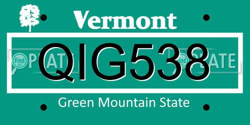 QIG538 Vermont License Plate