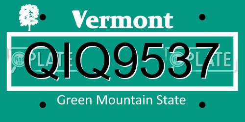 QIQ9537 Vermont License Plate