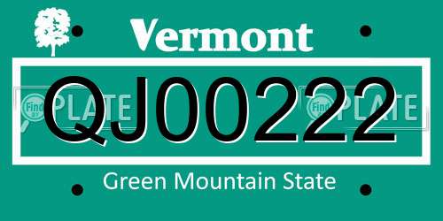 QJ00222 Vermont License Plate