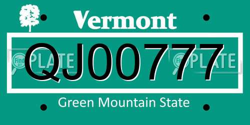 QJ00777 Vermont License Plate