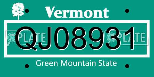 QJ08931 Vermont License Plate