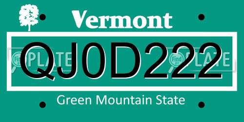 QJ0D222 Vermont License Plate