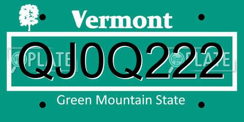 QJ0Q222 Vermont License Plate