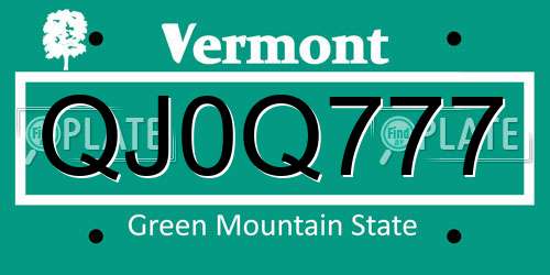 QJ0Q777 Vermont License Plate