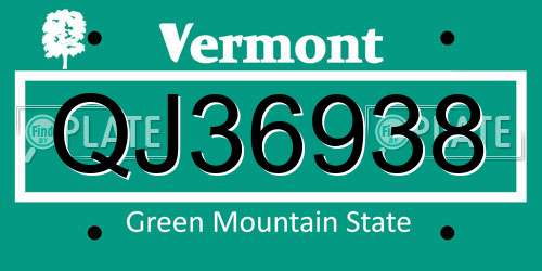 QJ36938 Vermont License Plate