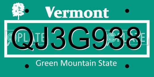 QJ3G938 Vermont License Plate
