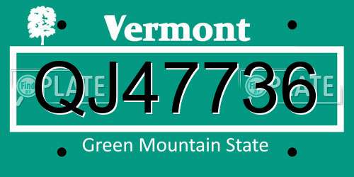 QJ47736 Vermont License Plate