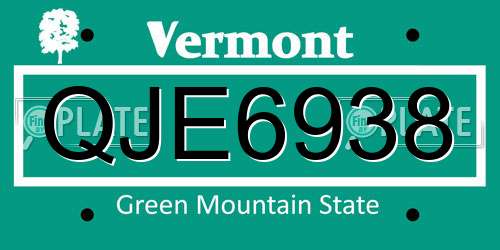 QJE6938 Vermont License Plate
