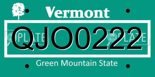 QJO0222 Vermont License Plate