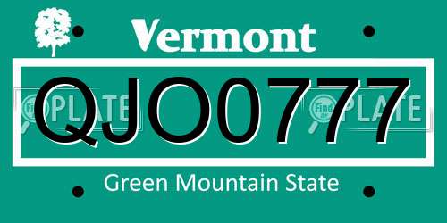 QJO0777 Vermont License Plate