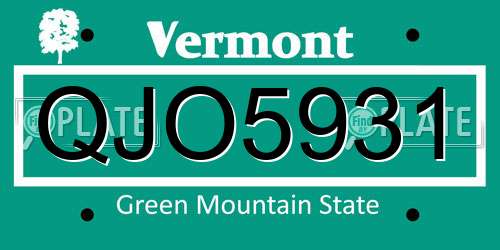 QJO5931 Vermont License Plate