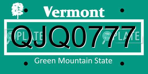 QJQ0777 Vermont License Plate