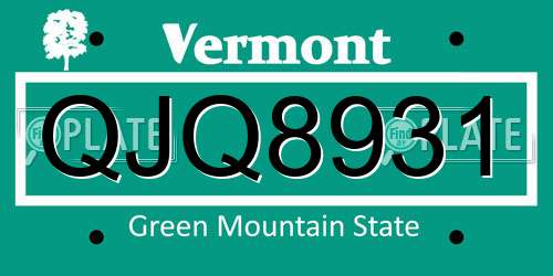 QJQ8931 Vermont License Plate