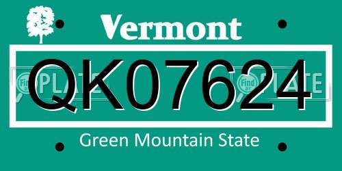 QK07624 Vermont License Plate