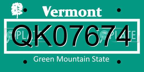 QK07674 Vermont License Plate