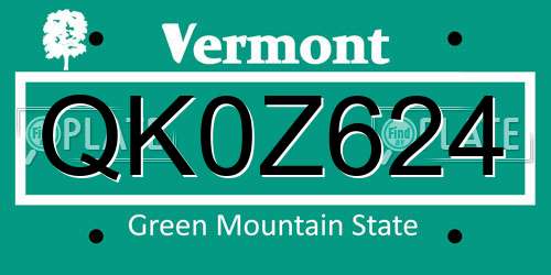 QK0Z624 Vermont License Plate