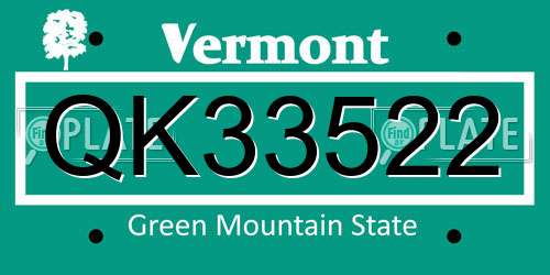 QK33522 Vermont License Plate