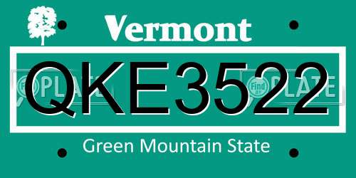 QKE3522 Vermont License Plate
