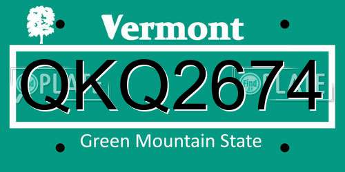QKQ2674 Vermont License Plate