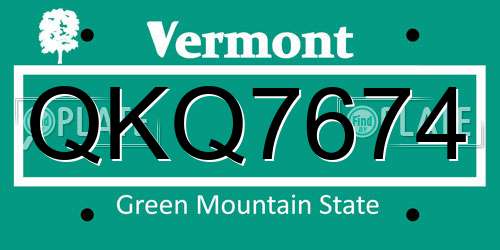QKQ7674 Vermont License Plate