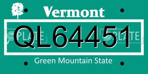 QL64451 Vermont License Plate