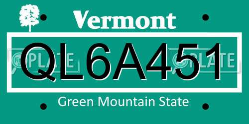 QL6A451 Vermont License Plate