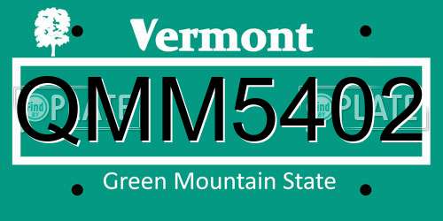 QMM5402 Vermont License Plate