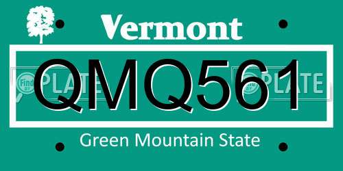 QMQ561 Vermont License Plate