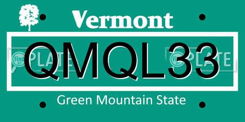QMQL33 Vermont License Plate