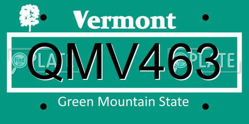 QMV463 Vermont License Plate