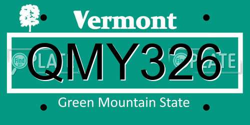 QMY326 Vermont License Plate