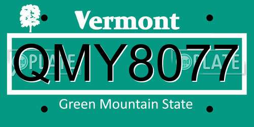 QMY8077 Vermont License Plate