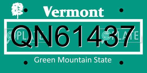 QN61437 Vermont License Plate