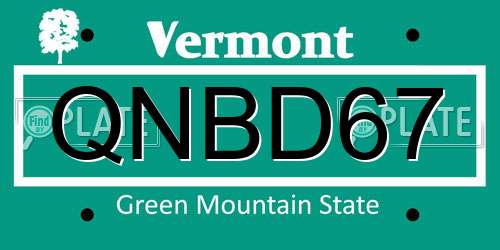QNBD67 Vermont License Plate
