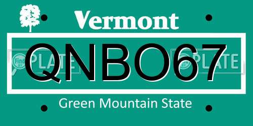 QNBO67 Vermont License Plate