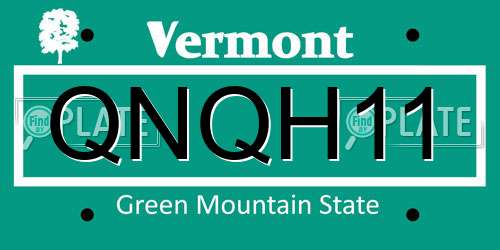 QNQH11 Vermont License Plate