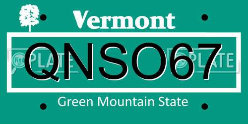 QNSO67 Vermont License Plate