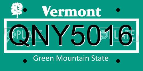 QNY5016 Vermont License Plate