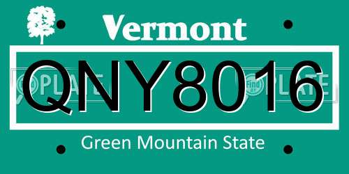 QNY8016 Vermont License Plate