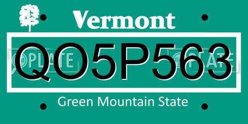 QO5P563 Vermont License Plate