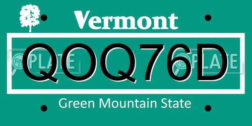 QOQ76D Vermont License Plate