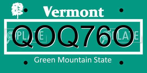 QOQ76O Vermont License Plate
