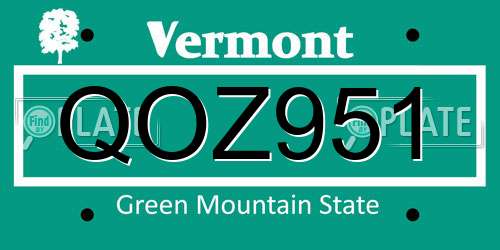 QOZ951 Vermont License Plate