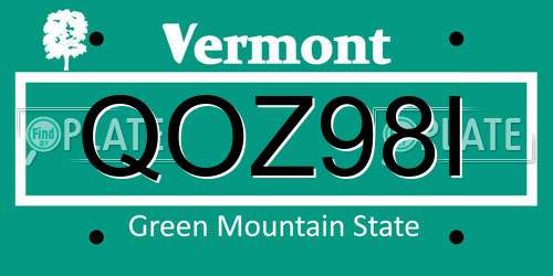 QOZ98I Vermont License Plate