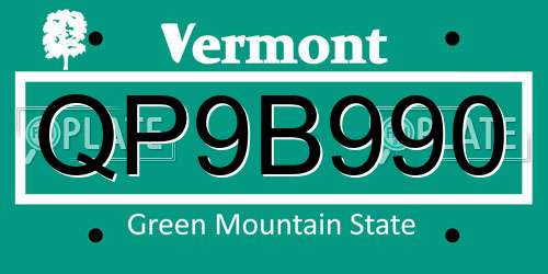 QP9B990 Vermont License Plate