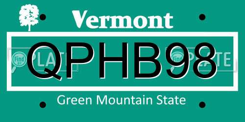 QPHB98 Vermont License Plate