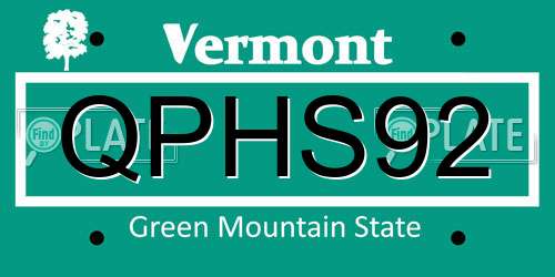 QPHS92 Vermont License Plate
