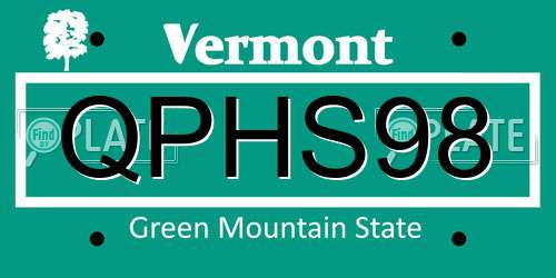 QPHS98 Vermont License Plate