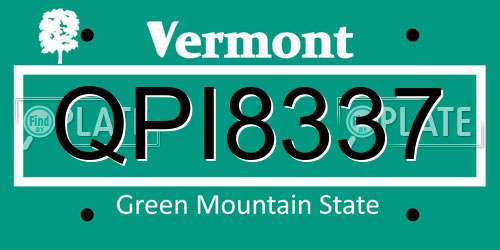QPI8337 Vermont License Plate