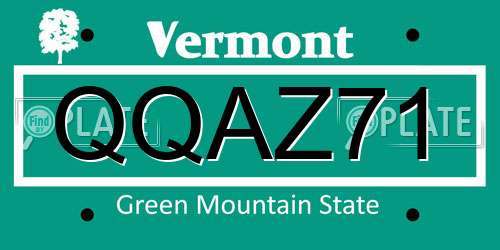 QQAZ71 Vermont License Plate